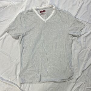 Alfani Gray and White Short Sleeve Tee
